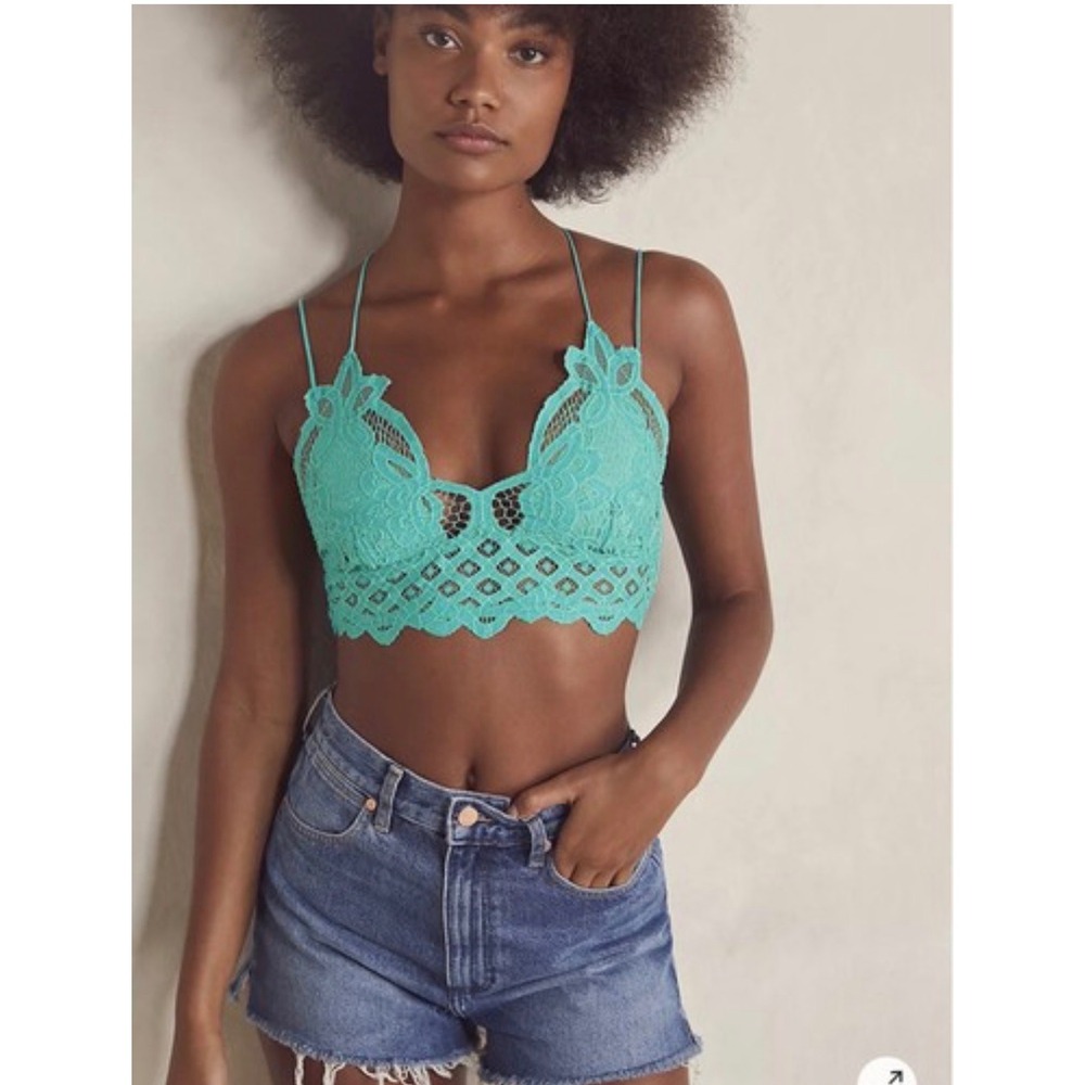 Free People FP One Adella Women's Lace Bralette Aqua Teal Crochet Boho